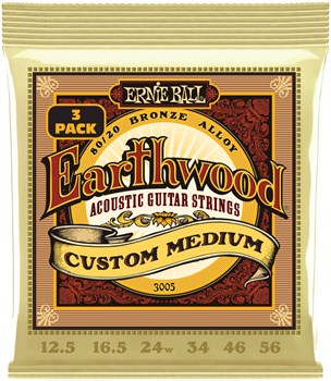 ERNIE BALL 3005 Earthwood 80/20 Bronze Custom Medium 3 Pack 12.5-56 - Струны для акустической гитары P03005